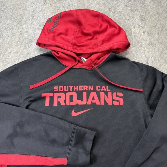 USC Trojans Nike Hoodie Men S Black Red THERMA-FIT Fleece Pullover Sweatshirt - Picture 1 of 15